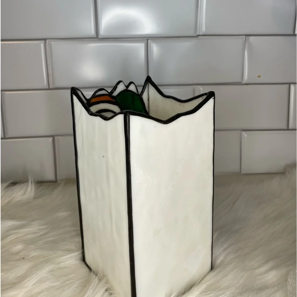 Vintage‎ Stained Glass Santa Christmas Candle Holder